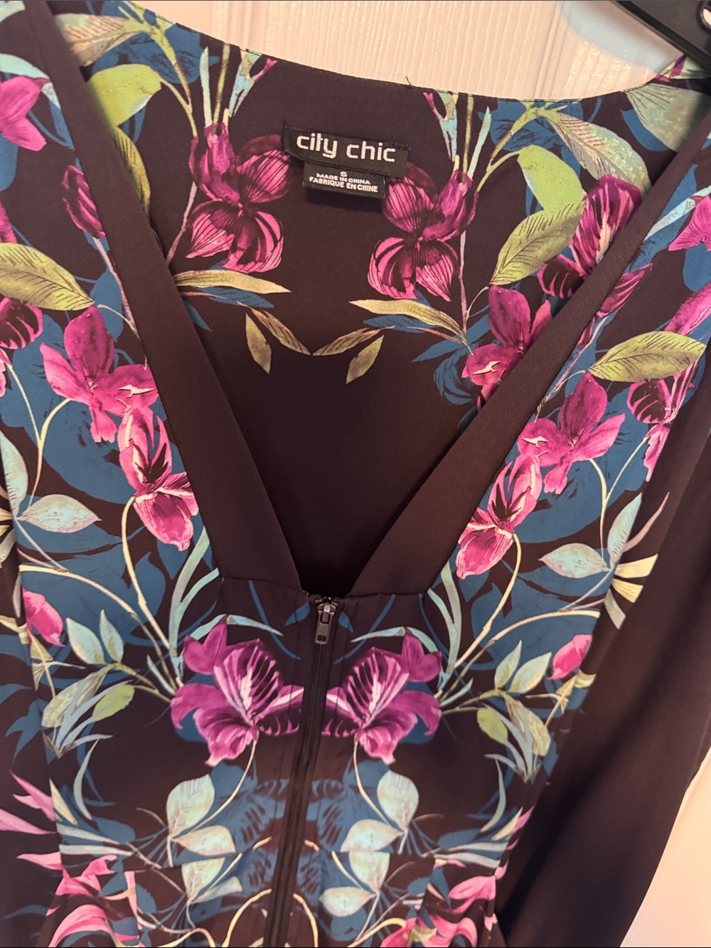 City Chic Black Dress with Pink & Teal Floral Print